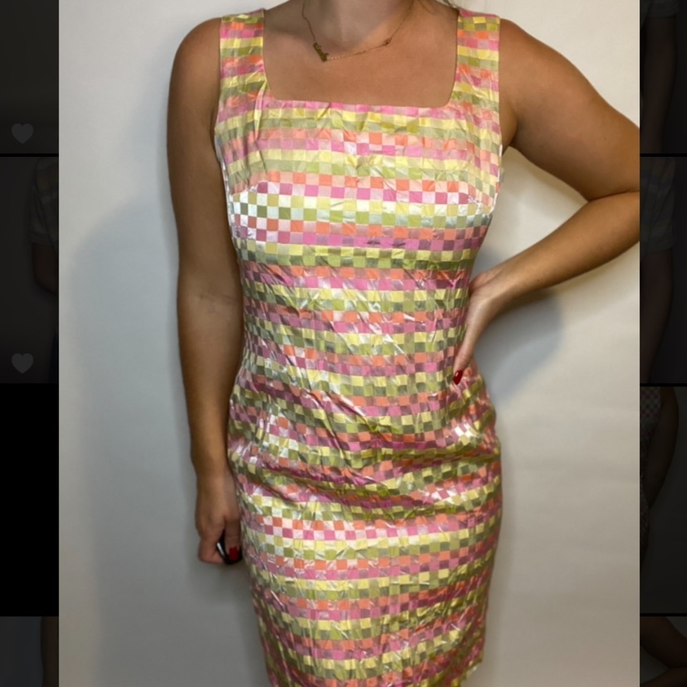 Colorful checker square neck dress